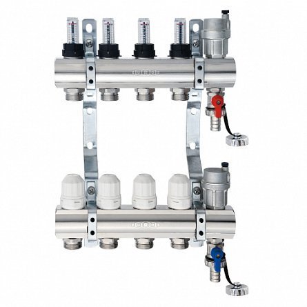 Блок коллекторный с термостатическими вставками, расходомерами, воздухоотводчиками и дренажем EUROS 1