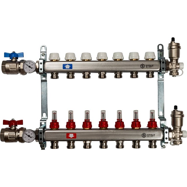 Коллектор из нержавеющей стали в сборе с расходомерами, 7 вых.
