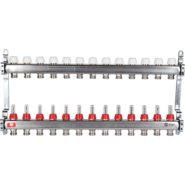 Коллектор из нержавеющей стали с расходомерами 13 вых.
