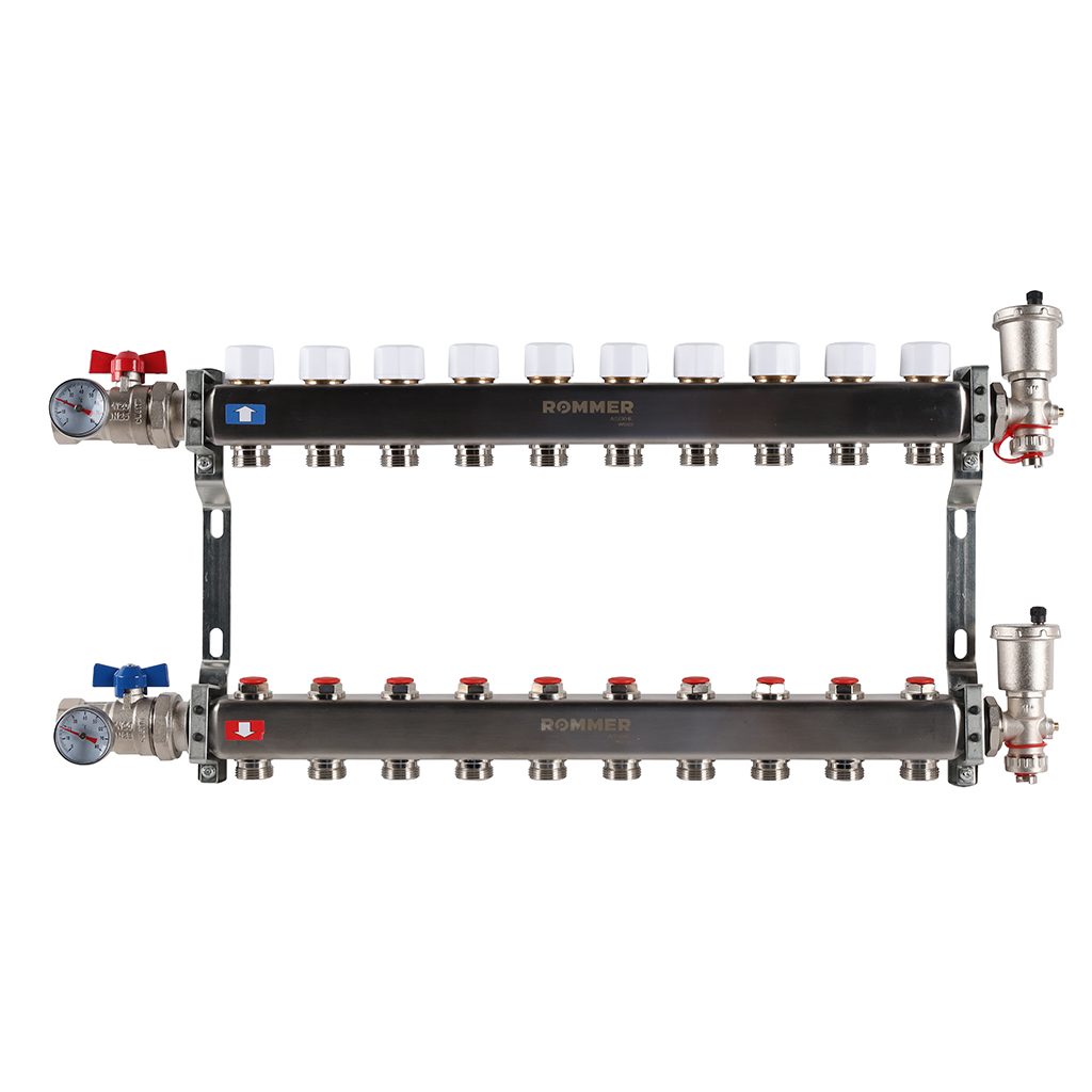 Коллектор из нержавеющей стали ROMMER в сборе, без расходомеров, с 10 выходами